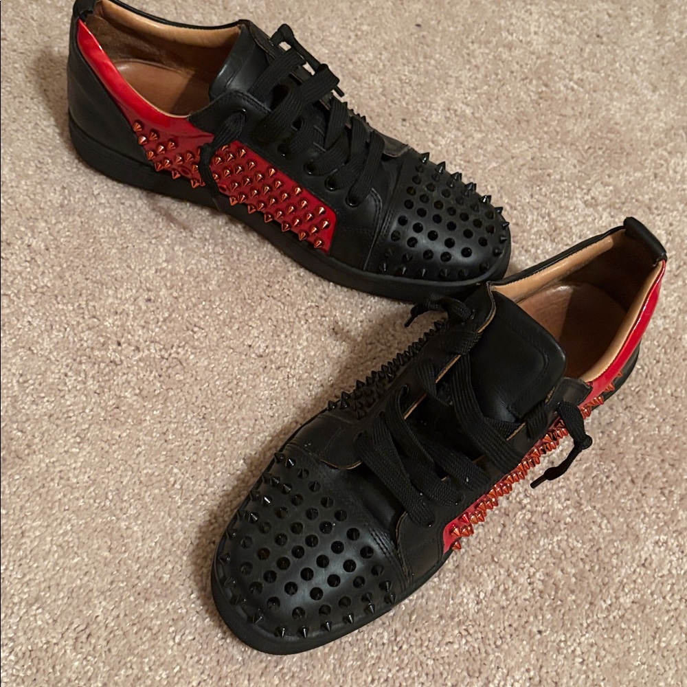 Christian Louboutin Black and Red Spiked Sneakers lows - Picture 2 of 3